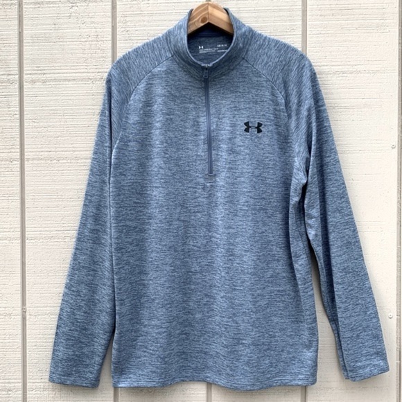 UNDER Armour Heat Gear Long Sleeve 1/4 Zip Tech Shirt - Heathered Slate Blue - Picture 1 of 16